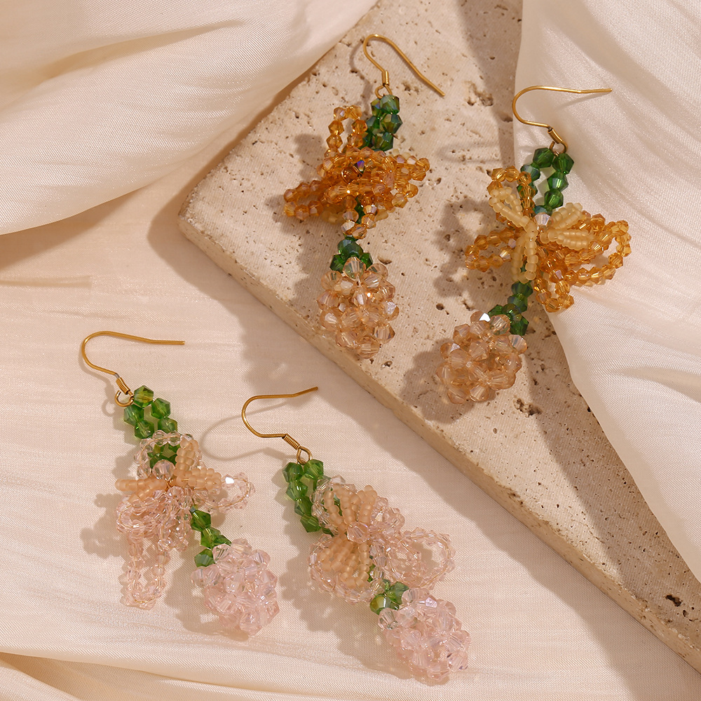 Sweet Colored Bow Pineapple Stainless Steel Earrings