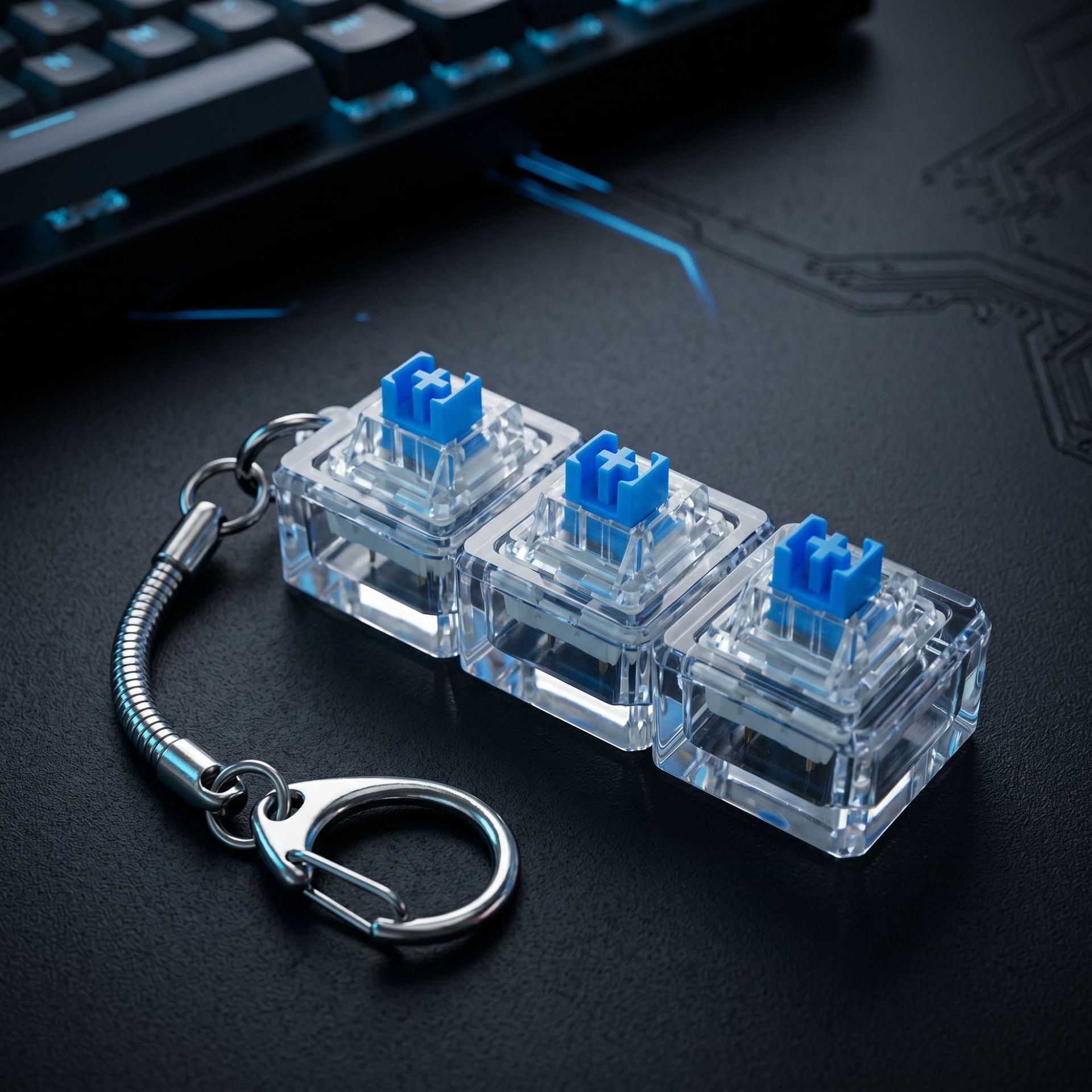 PC9键机械键盘减压按键指尖玩具解压钥匙扣试轴器LED灯透明底座