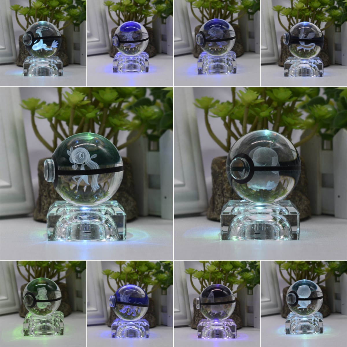 Cross-border new creative Pok&eacute;mon K9 Pok&eacute; Ball Pok&eacute;mon crystal ball with crystal base and colorful little night light
