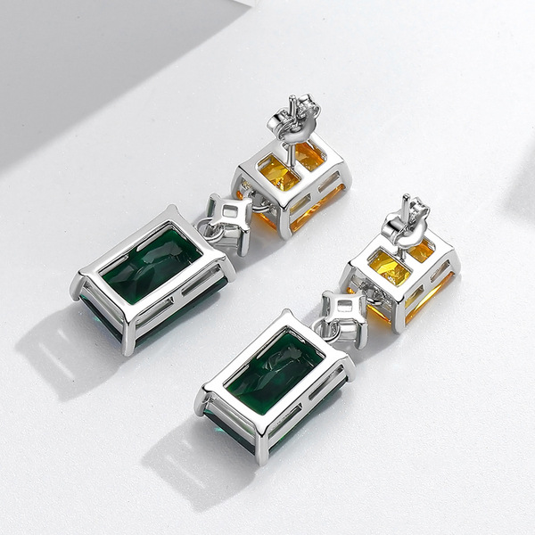 Malachite green geometric earrings with zircon