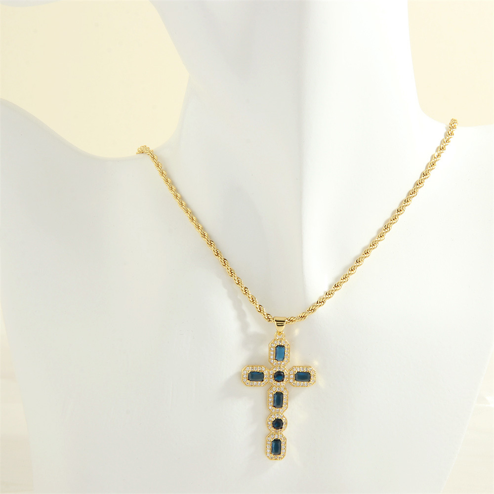 Casual Simple Style Cross Copper Zircon Pendant Necklace display picture 8