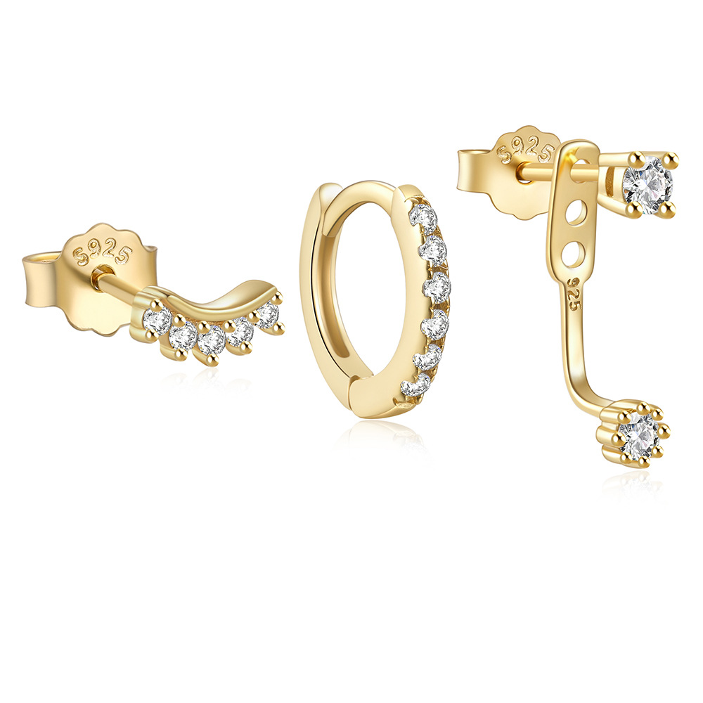4g Weight Zircon Inlay Material Earrings Classification 3 Pieces Set Quantity Daily Occasion 925 Sterling Silver Material Geometric Pattern Women's Gender Plating, Inlay Design Simple Style Style 3 Pieces Set 925 Sterling Silver Zircon Geometric Earrings 102