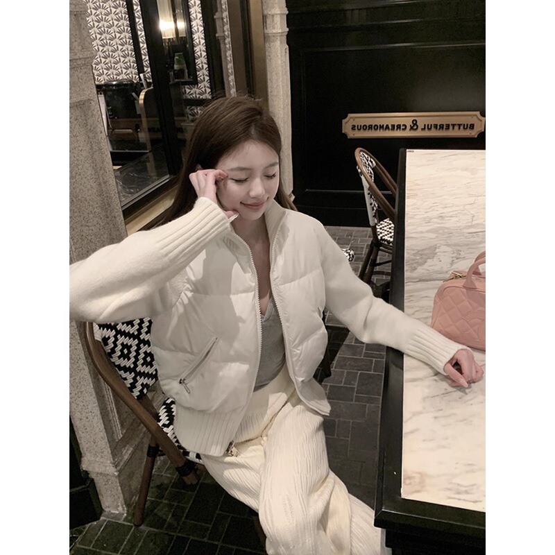 White down Jacket Warm Jacket 2025 Autumn and Winter New French Style Design Niche Splicing Sweater Short Style