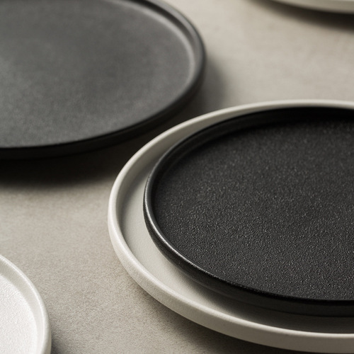 White quicksand plate, steak plate, Western food plate, black frosted flat plate, hotel restaurant creative dish plate with special features