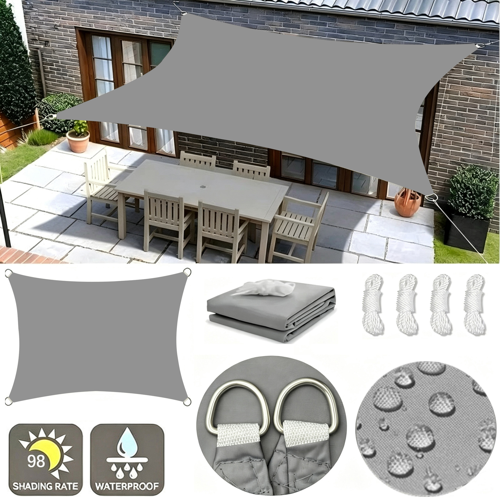 Sunshade sails in stock, popular cross-border Amazon product, garden and pool sunshade, sun protection, direct supplier manufacturer, canopy