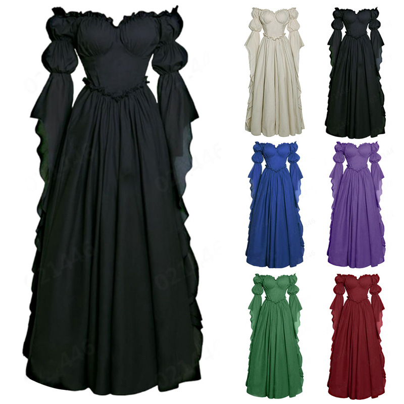 Cross-Border New Medieval Palace Dress Women's Retro Dress European and American Stage Performance Long Skirt Costume Cross-Border New Medieval Palace Dress Women's Retro Dress European and American Stage Performance Long Skirt Costume