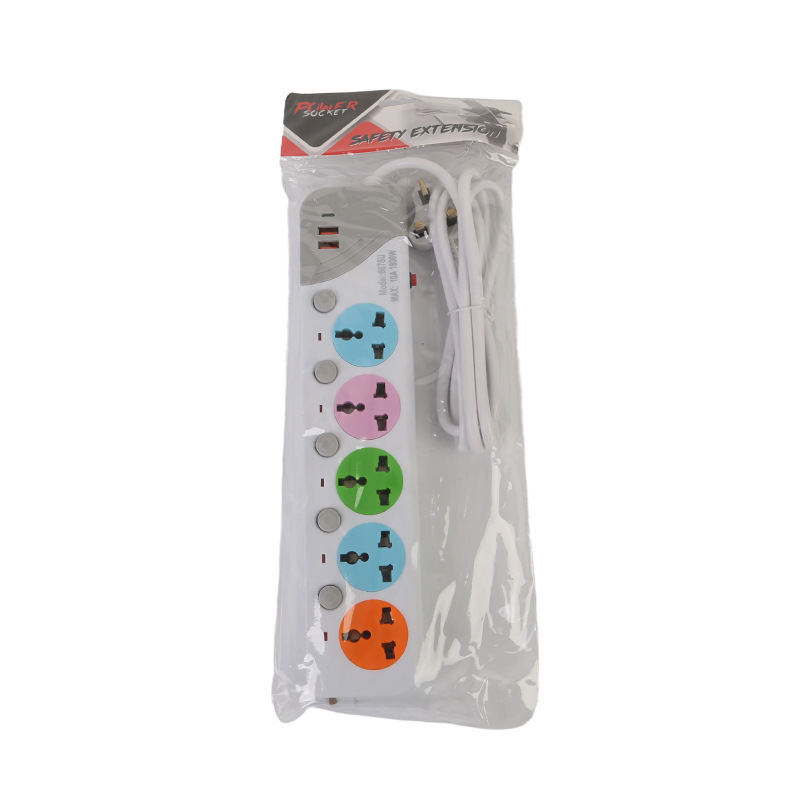 2USB + 1Type-C Interfaz de cinco interruptores múltiples con lámpara cuadrada bolsa de PVC