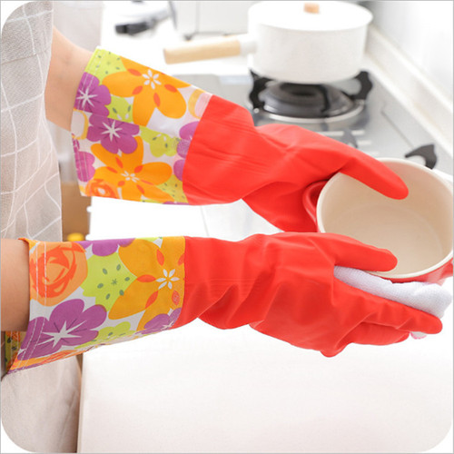 Winter kitchen thickened dishwashing and cleaning housework gloves plus velvet and lengthened laundry rubber pvc waterproof latex gloves