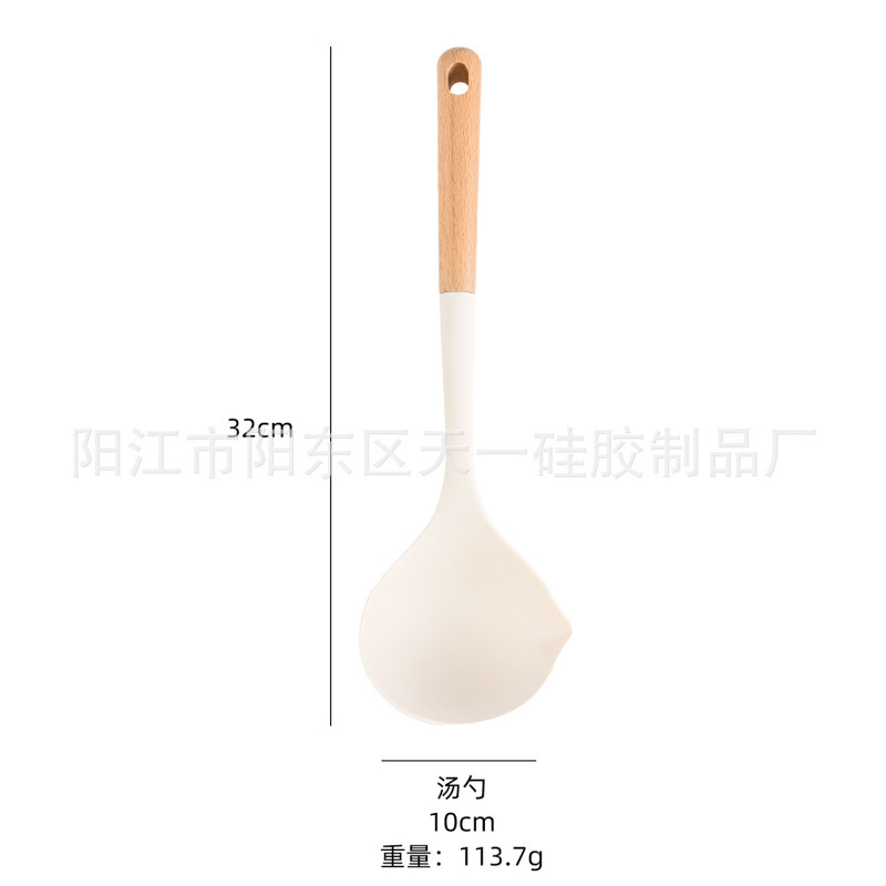 Suministros de cocina Mango de madera de silicona sartén antiadherente europea Espátula de silicona Juego de 10 piezas Juego de utensilios de cocina azul resistente a altas temperaturas