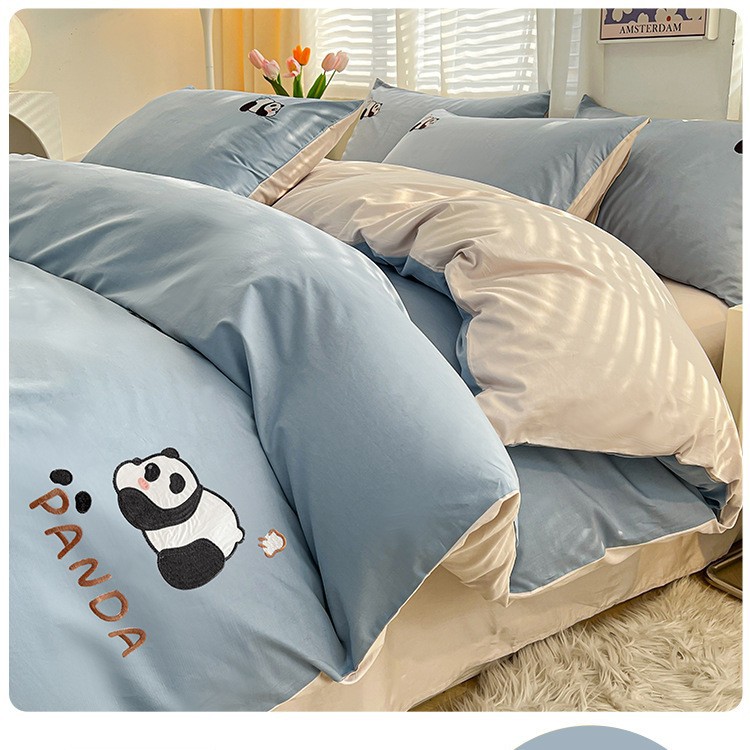 2025 nuevo estilo cama de algodón de cuatro piezas de algodón puro funda de edredón de dibujos animados sábana dormitorio juego de cama de tres piezas