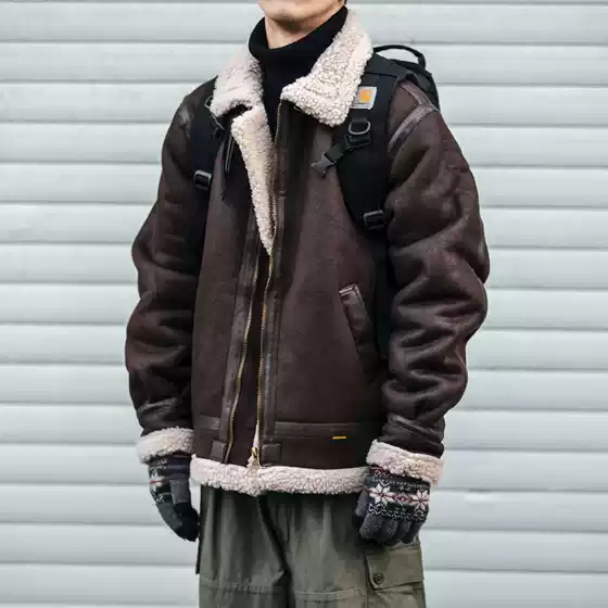 Men's Suede Moto Jacket Winter Quilted Coat with Sherpa Lining Faux Fur Collar Fleece-Lined Parka