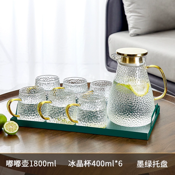 [嘟嘟壶1800ML+冰晶杯6只+墨绿托盘]