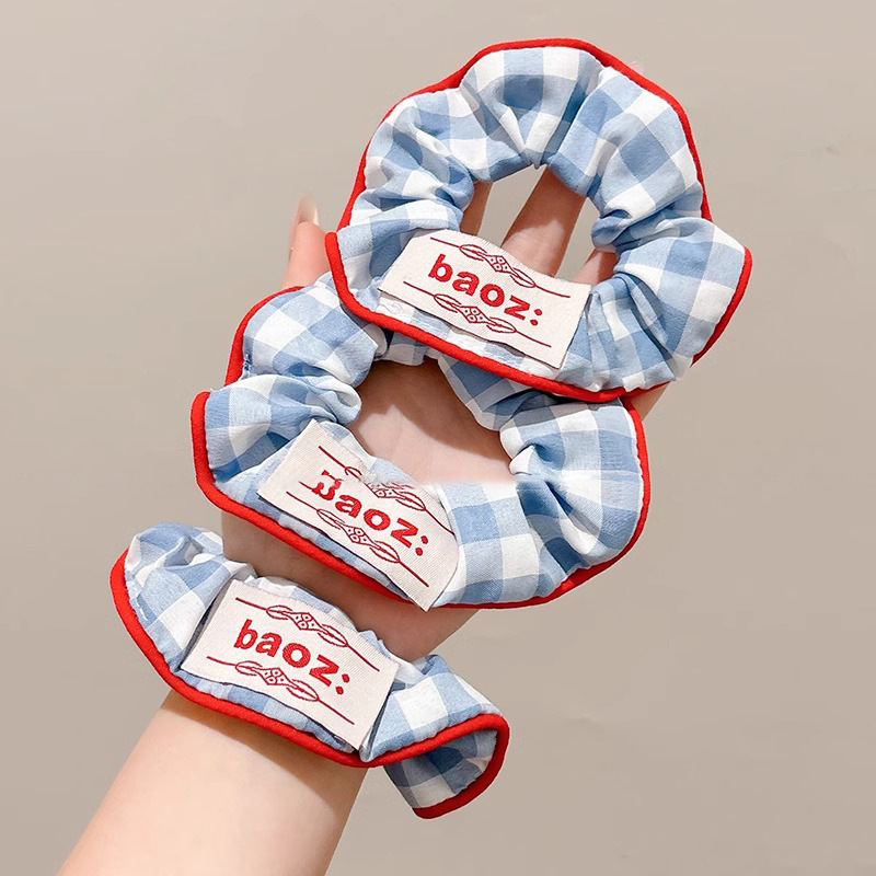 Anillo de cabello a cuadros azules de intestino grueso para mujeres 2025 nuevo estilo de alta calidad simple tela de color de contraste cuerda de cabeza dulce tocado de niña
