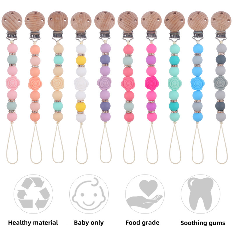 Nuevo bebé de dibujos animados de doble cara Rosa mordedor creativo DIY flash cuentas de ladrillo silicona mordedura pezón cadena anti-caída