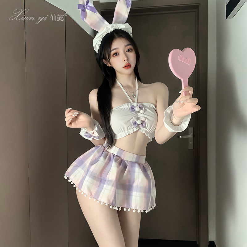 Xianyi Sexy Lingerie Cute Bunny Cosplay Set Sexy Plaid Dress Easter Party Costume 673
