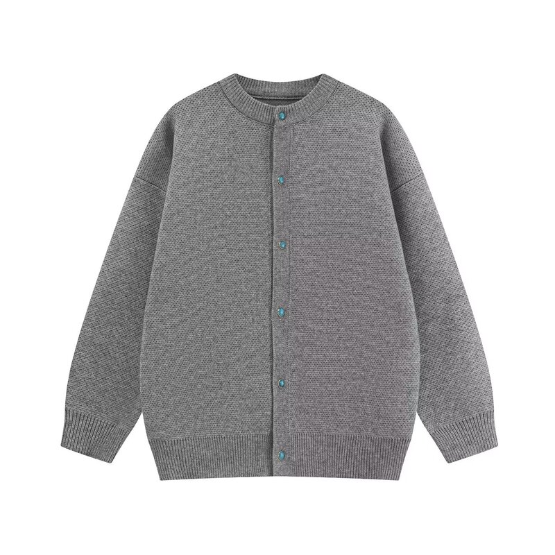 Autumn and Winter New Embroidered Cardigan Knitwear Men's Jacket Old Money Style Turquoise Button Foreign Trade Cross-Border Wholesale