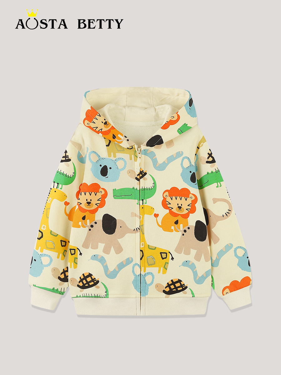AostaBetty Chaqueta de niño con capucha de estilo europeo y americano Otoño Niños lindos Suéter casual de manga larga con cremallera para niños