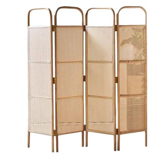 Nordic Style Ins Rattan Partition Wall Screen Folding Mobile Living Room Bedroom Entrance Japanese-Style Homestay Partition Home Use