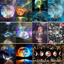跨境热款钻石画月亮夜色系列5d魔方钻钻石画圆钻diy帆布画外贸