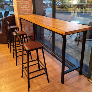 Iron Solid Wood Bar Table Home Wall Bar Coffee Milk Tea Shop High Table and Chair Combination Long Table Bar Table