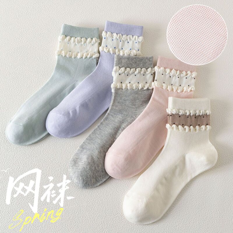 Summer Women's Cotton Socks Deodorant Breathable Thin Mesh Sweat Absorbing Loafers Japanese Style Sweet Mid-barrel Ins Fashionable Socks Summer Women's Cotton Socks Deodorant Breathable Thin Mesh Sweat Absorbing Loafers Japanese Style Sweet Mid-barrel Ins Fashionable Socks