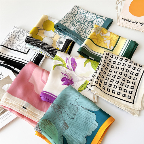 70 small silk scarves for women, spring, autumn and summer matching shirts, stylish neck protectors, professional stewardess thin scarves around the neck