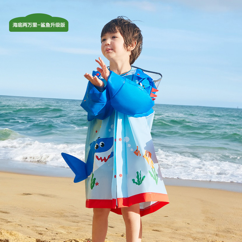 KK Árbol Niños impermeable niños y niñas poncho de doble ala ropa a prueba de lluvia kindergarten bebé con mochila dinosaurio