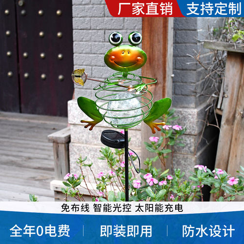 Solar Frog Lawn Lamp, Iron Animal Garden Villa Stake Light, Outdoor Landscape Waterproof Park Courtyard Lamp