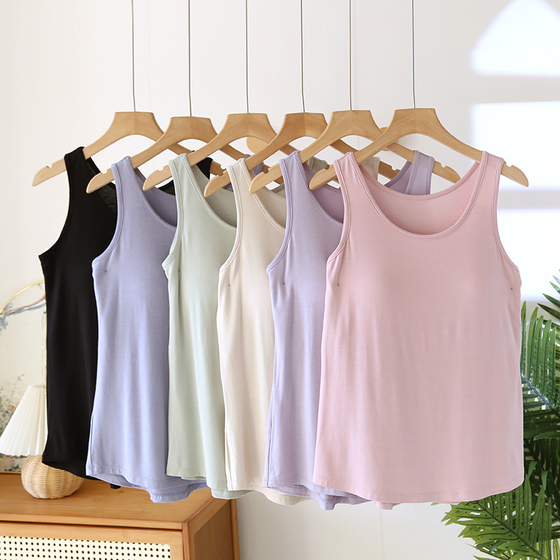 Modal Vest with Chest Pad Sling Women's Elastic Sleeveless Base Shirt Spring and Summer Thin Free Bra plus size Inner Shirt