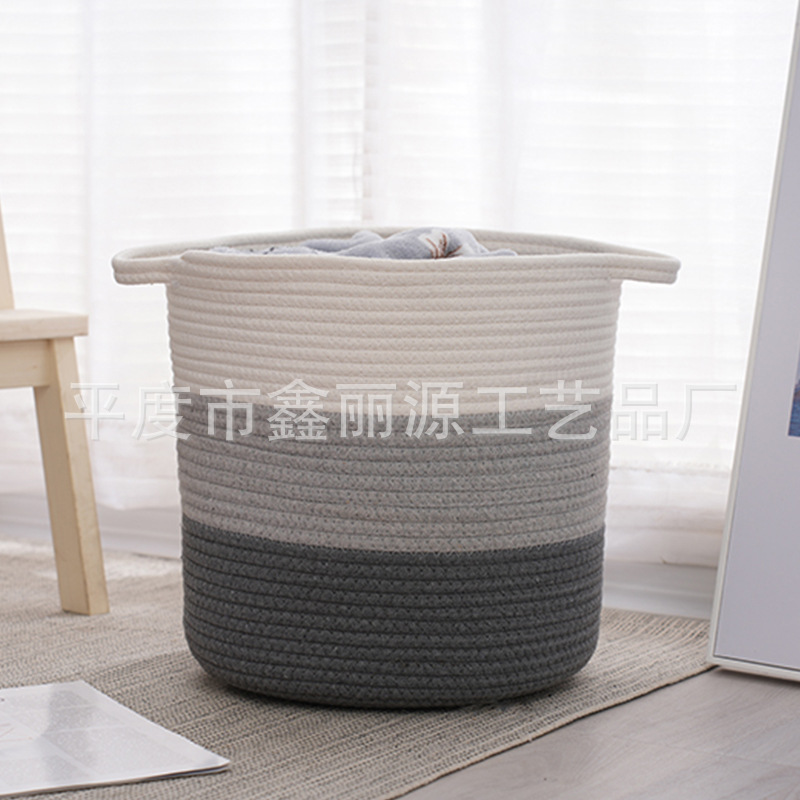 北歐ins棉繩編織收納筐 髒衣玩具家用大號髒衣簍手工收納筐批發