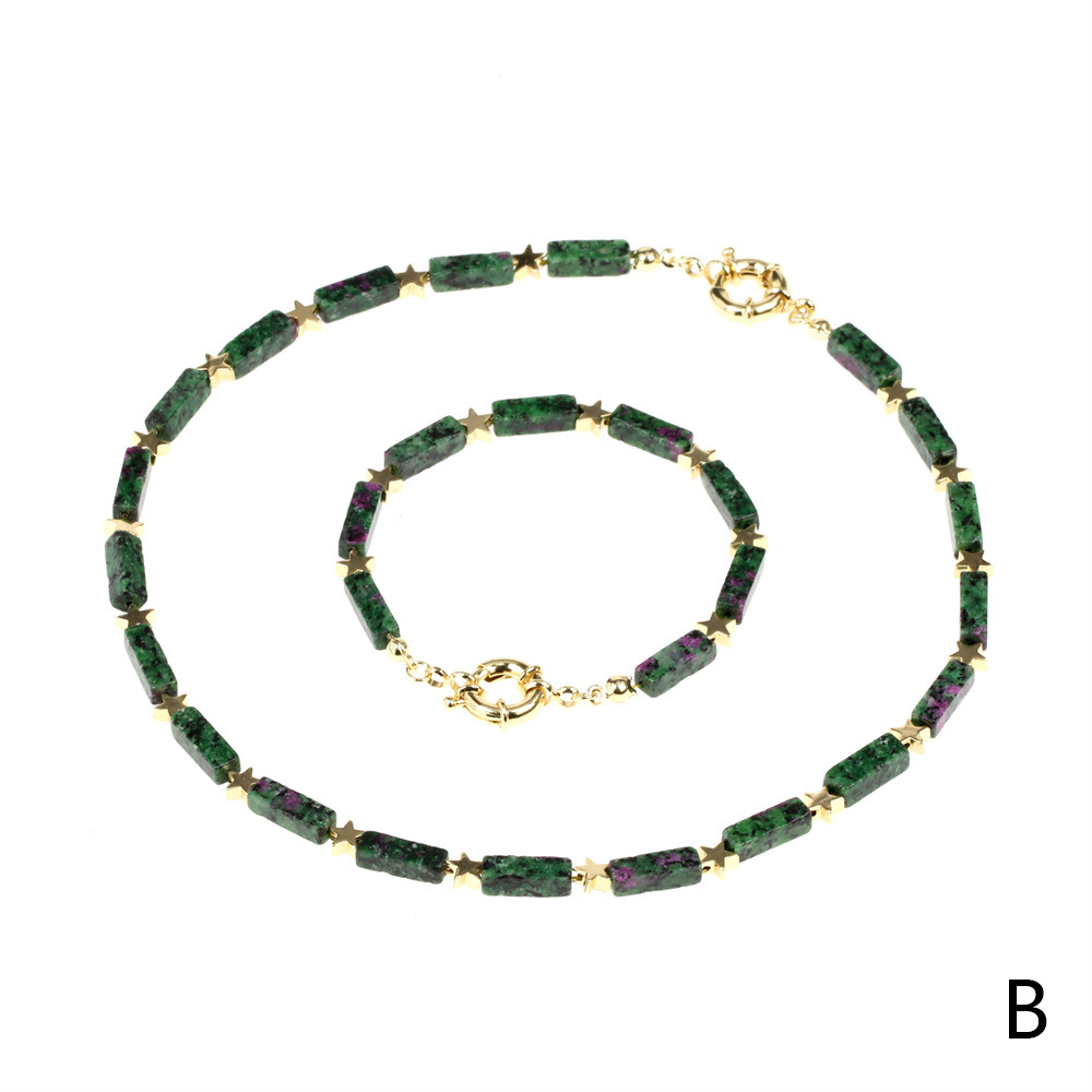 Fashion Pentagram Rectangle Copper Beaded Agate Bracelets Necklace