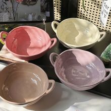 陶瓷碗手捏不规则双耳碗高颜值网红双耳汤碗家用水果沙拉碗泡面碗