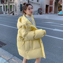 韩版连帽棉服女冬季新款宽松百搭中长款棉衣加厚棉袄面包外套