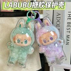 labubu娃衣泡泡玛特拉布布玛特心动马卡龙盲盒毛绒公仔透明保护壳