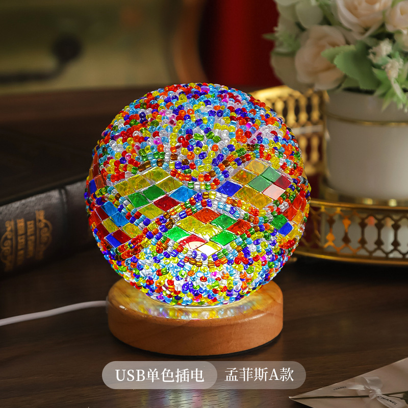 Mosaico transfronterizo luz de noche barroco romance y libertad Bohemia luz de noche creativa lámpara de mesa decorativa de vidrio