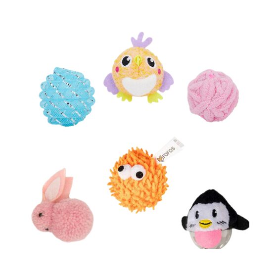 Fofos cat toy ball chew pom ball wool ball bell ball tooth cleaning to relieve boredom catnip self-hi cat toy