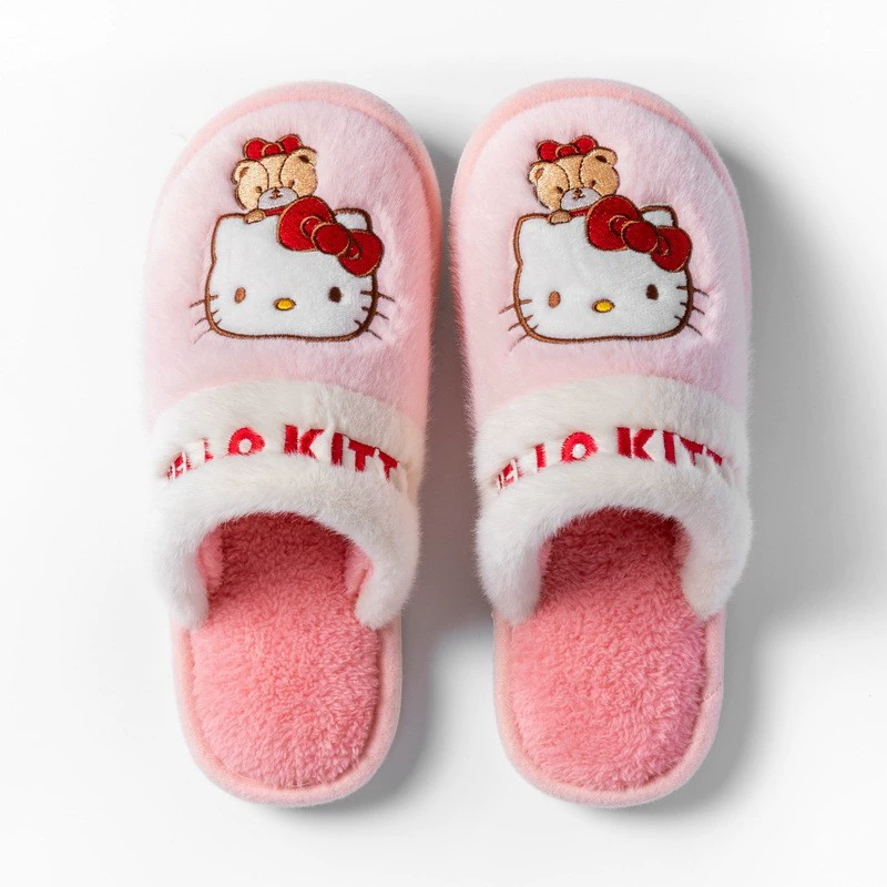 Хлопковые тапочки (Sanrio) 2024 родитель‑детский плюшевые домашние тапочки Kuromi & Hello Kitty, размеры 28–41