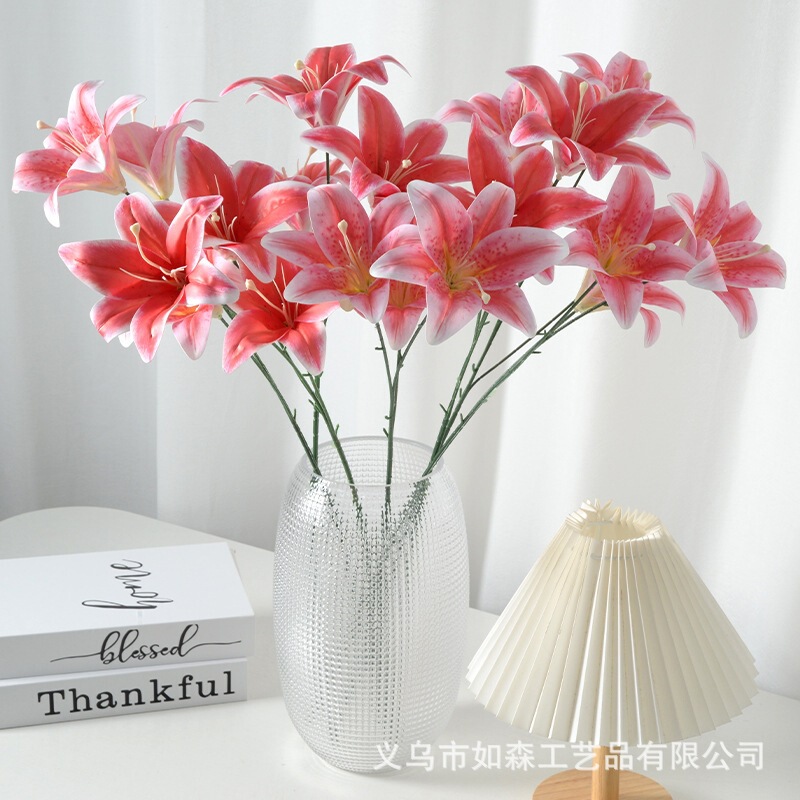 Artificial Flower 3-Headed Tape Lily 3D Printed Wedding Hall Decorative Flower Wall Fake Flower Photography Prop Wholesale from Manufacturer