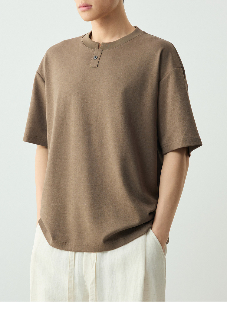 Áo thun nam ngắn tay cổ tròn chất liệu cotton pha, kiểu dáng cơ bản — đen chi tiết 29