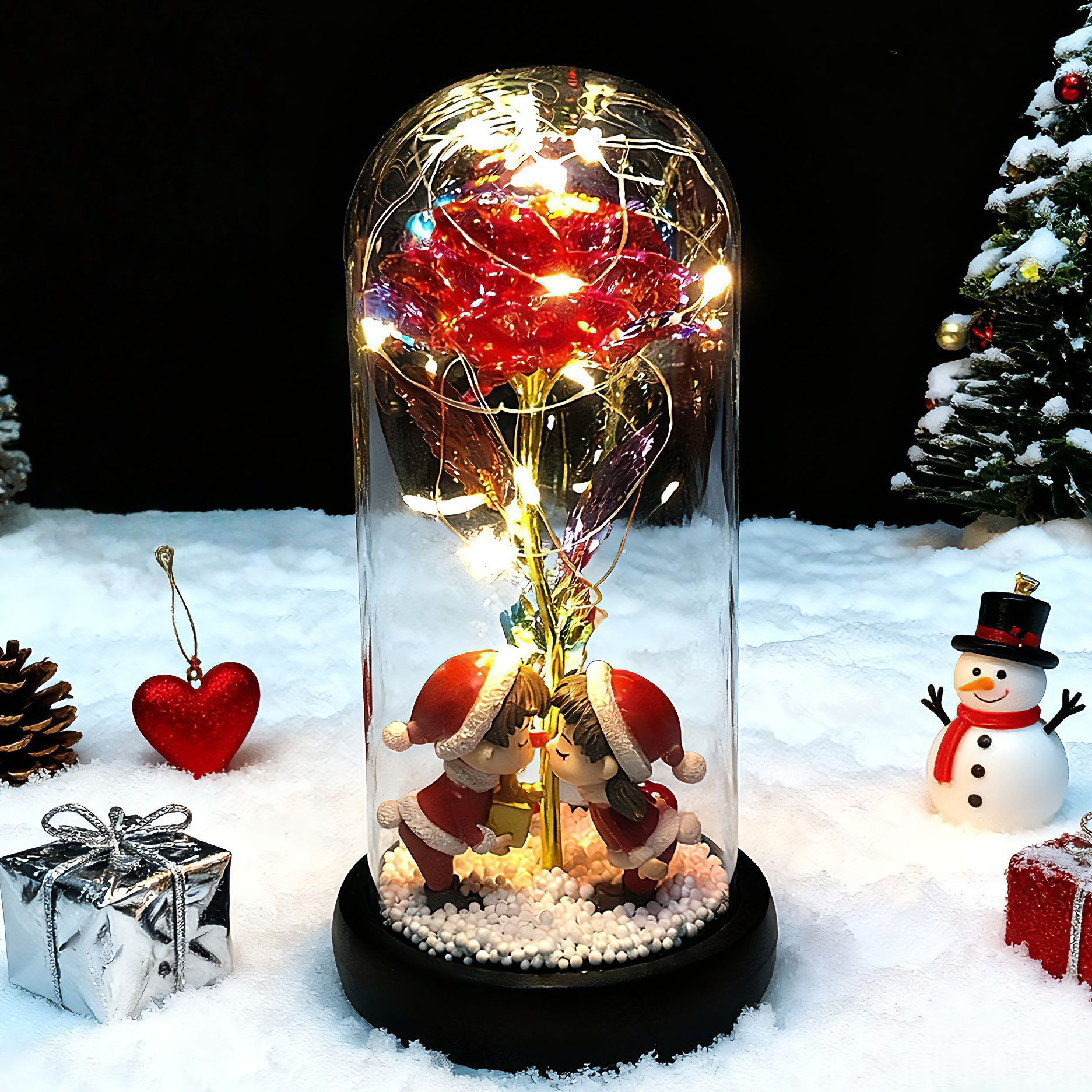 創意新品クリスマスプレゼントガラスカバークリスマスツリー装飾デスクトップ小置物ledライト発光オルゴール