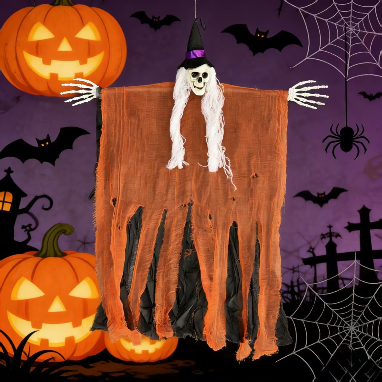 Decoración de Halloween transfronteriza bruja colgando fantasmas fantasmas casa embrujada decoración de horrores calaveras colgando fantasmas cortina de puerta colgante image 3