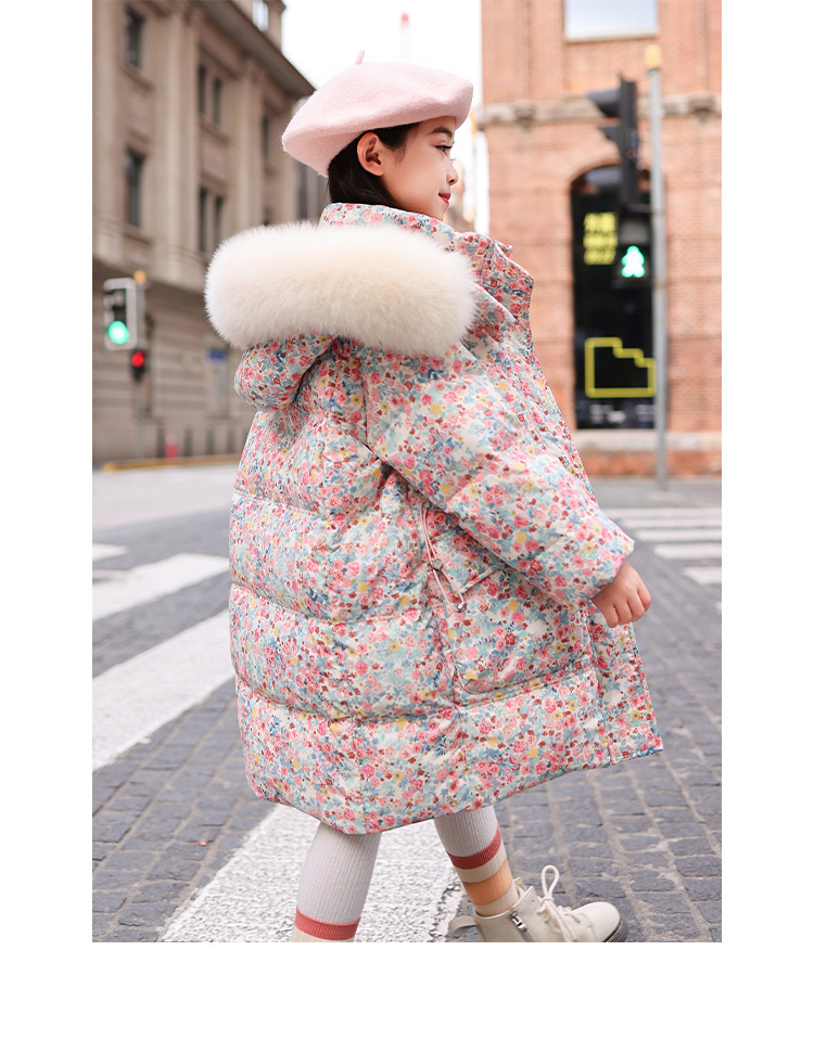 Doudoune Fille Mi-Longue Avec Capuche Fourrure - Manteau Hiver Imperméable, Coupe-Vent, Taille Cintrée