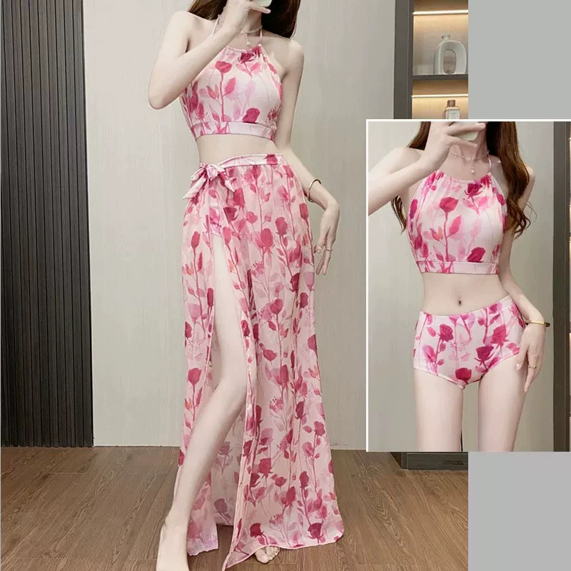 Сетка Red Wind Сексуальный бикини купальник Женское летнее длинное платье три комплекта горячих источников высокого уровня праздник bikini