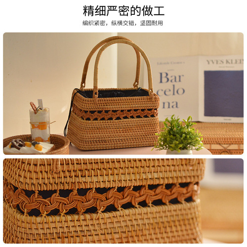 Vietnamese handmade autumn rattan picnic basket, exotic pastoral style rattan storage basket
