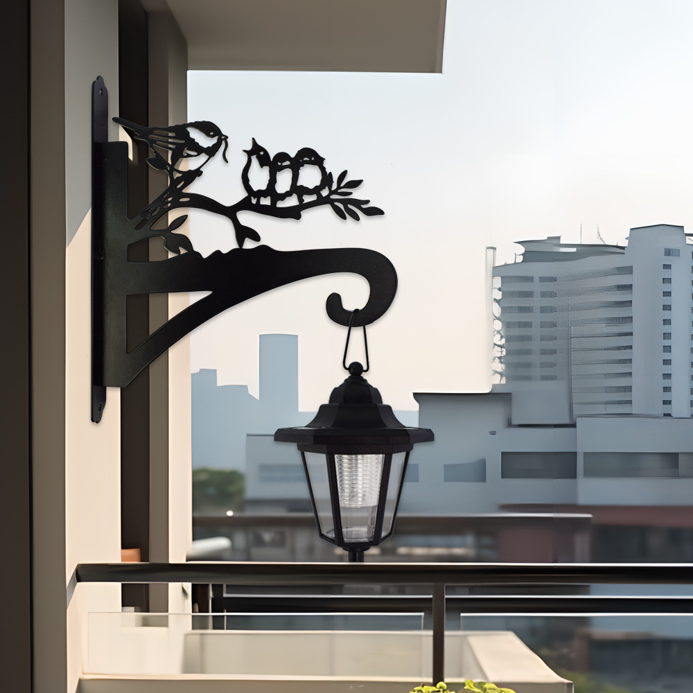 Solar patio exterior pared estante gancho de metal hadas de flores modelado pájaros pared hexágono lámpara personalizada