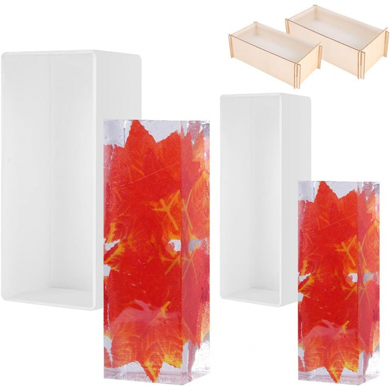 不同尺寸的硅胶树脂模具,深矩形环氧树脂模具带木质支撑,大尺寸 D