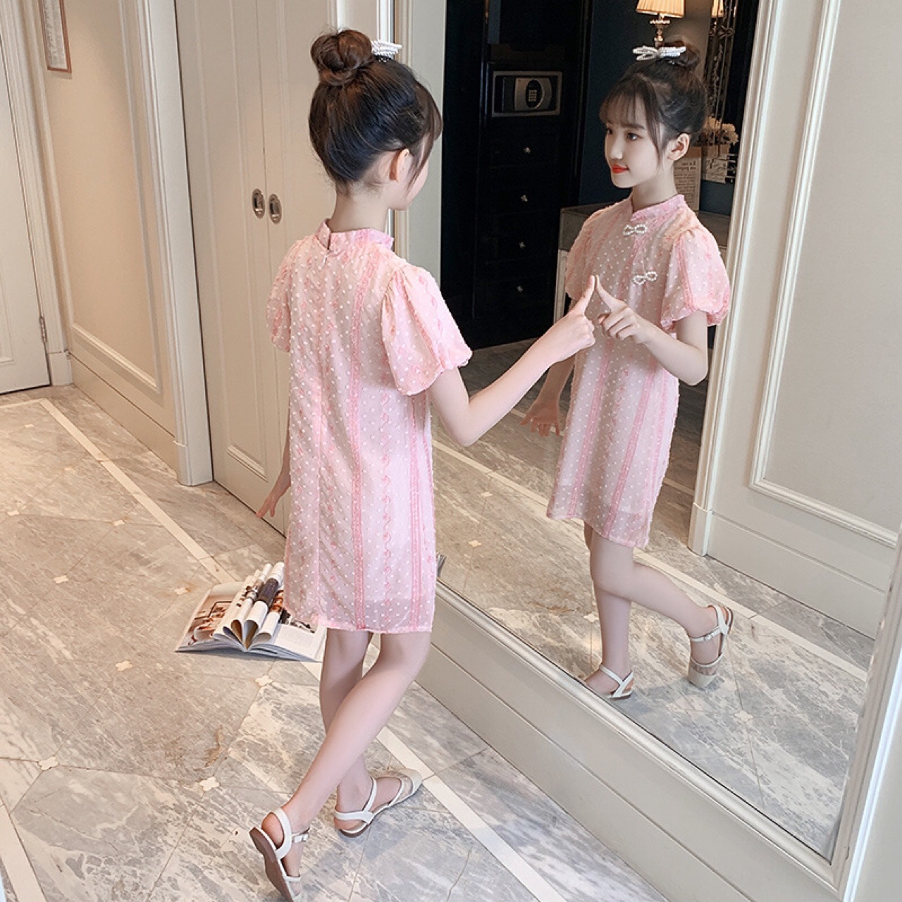 Children's clothing 2021 summer new pattern Western style girl Jacquard weave Chinese style Dress children Cheongsam skirt