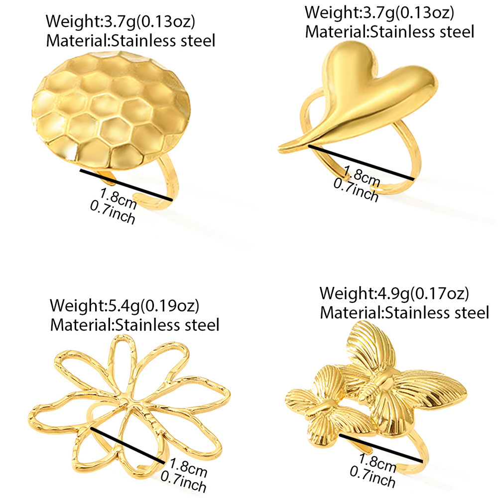 6g Weight Wholesale Jewelry Vacation Simple Style Flower 304 Stainless Steel Plating Open Rings