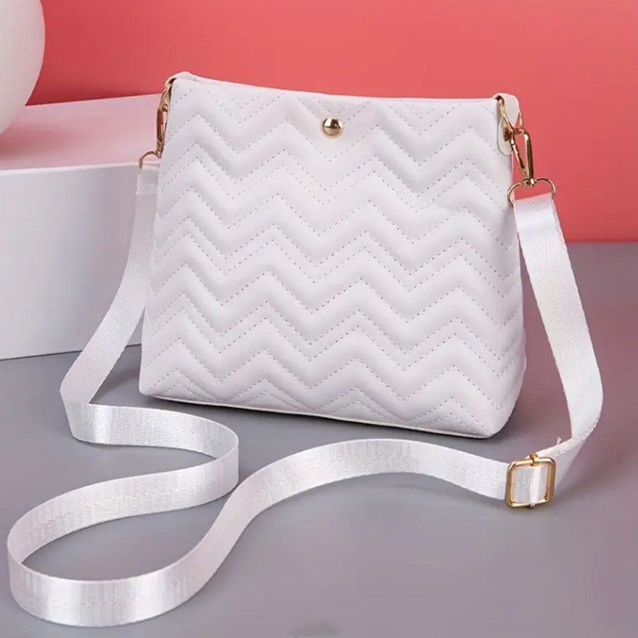 Polyester Lining Material Women's Medium PU Solid Color Elegant Sewing Thread Bucket Magnetic Buckle Shoulder Bag