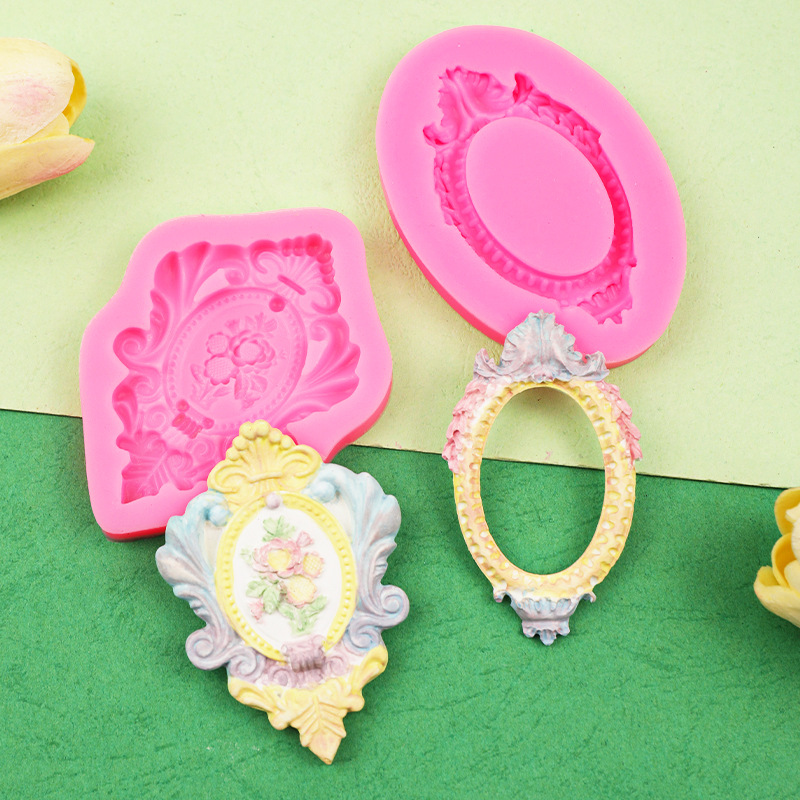 Bricolaje hornear marco de fotos de estilo europeo Marco fondant molde de silicona decoración de la torta molde de chocolate digital molde de arcilla